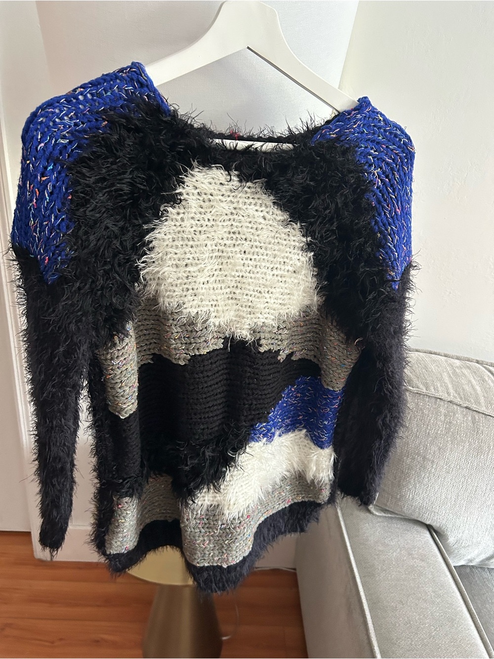 Custo Barcelona Knit Fuzzy Jumper Sweater Size S/M Patchwork Boho